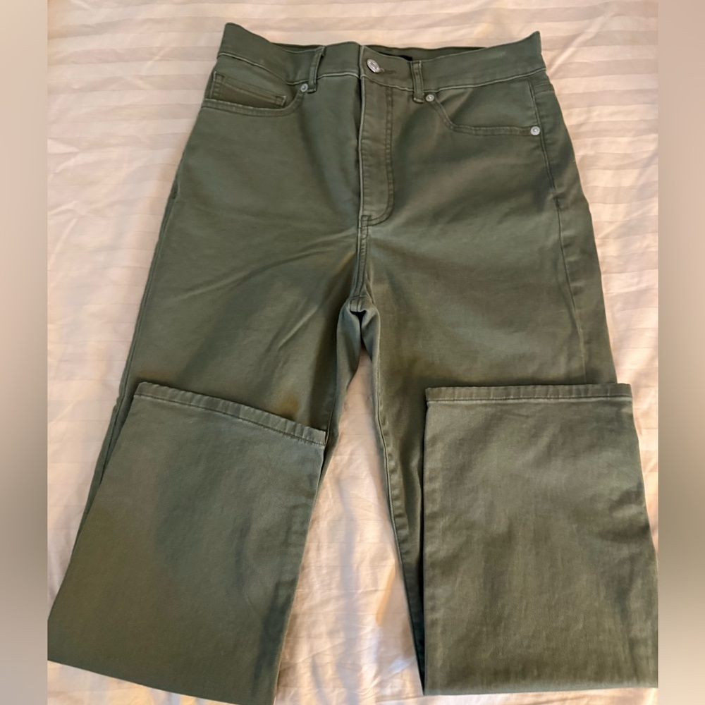 Express Olive Green High-Rise Straight Jeans